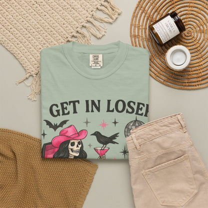 Get In Loser Skeleton Tee — Retro Gothic Witch Coffin Halloween T‑Shirt