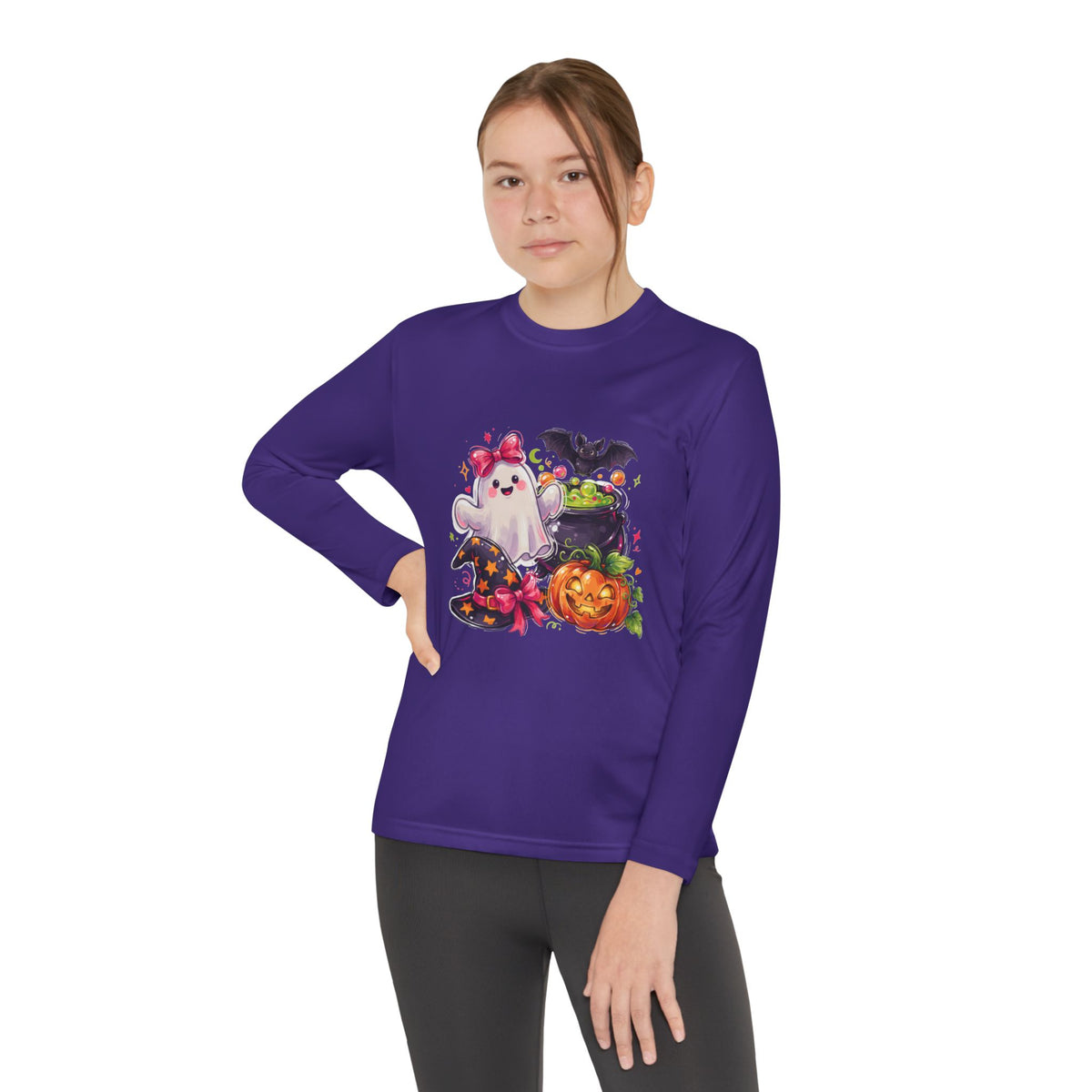 Kids Halloween Ghost Long Sleeve Tee — Cute Ghost, Pumpkins & Candy Design