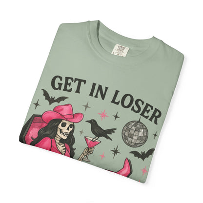 Get In Loser Skeleton Tee — Retro Gothic Witch Coffin Halloween T‑Shirt