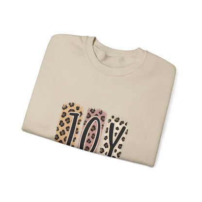 Joy Leopard Print Sweatshirt — John 1:14 Scripture Holiday Crewneck