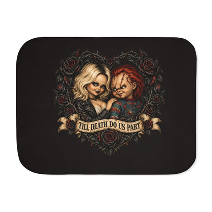 Sherpa Blanket - 'Till Death Do Us Part' Gothic Couple Rose Design, Cozy Throw for Couples & Horror Fans