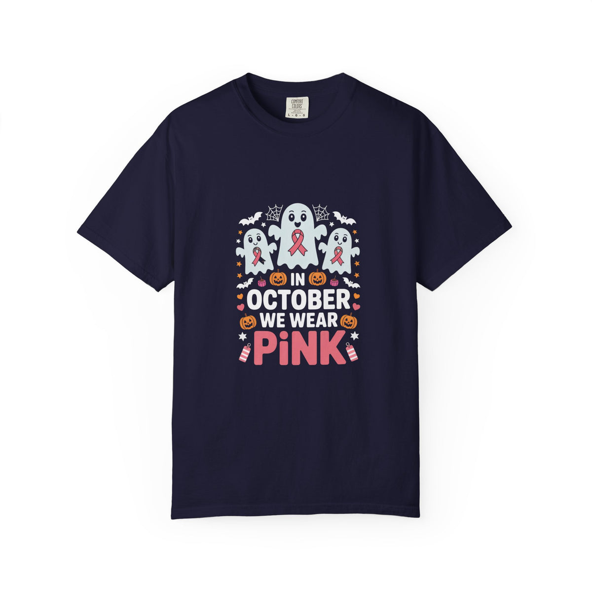 Breast Cancer Halloween Ghost T-Shirt — "In October We Wear Pink"