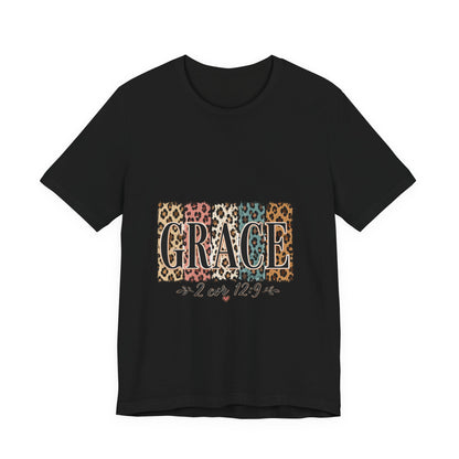 Grace Leopard Print Tee — Christian Scripture 2 Cor 12:9 T-Shirt