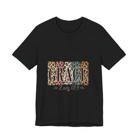 Grace Leopard Print Tee — Christian Scripture 2 Cor 12:9 T-Shirt