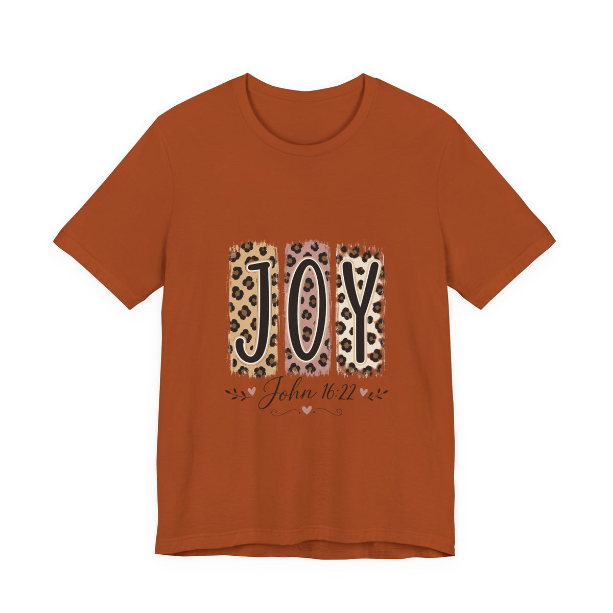 Joy Leopard Christian Tee — "JOY" with John 16:22 Scripture