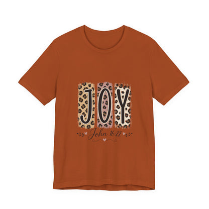 Joy Leopard Christian Tee — "JOY" with John 16:22 Scripture