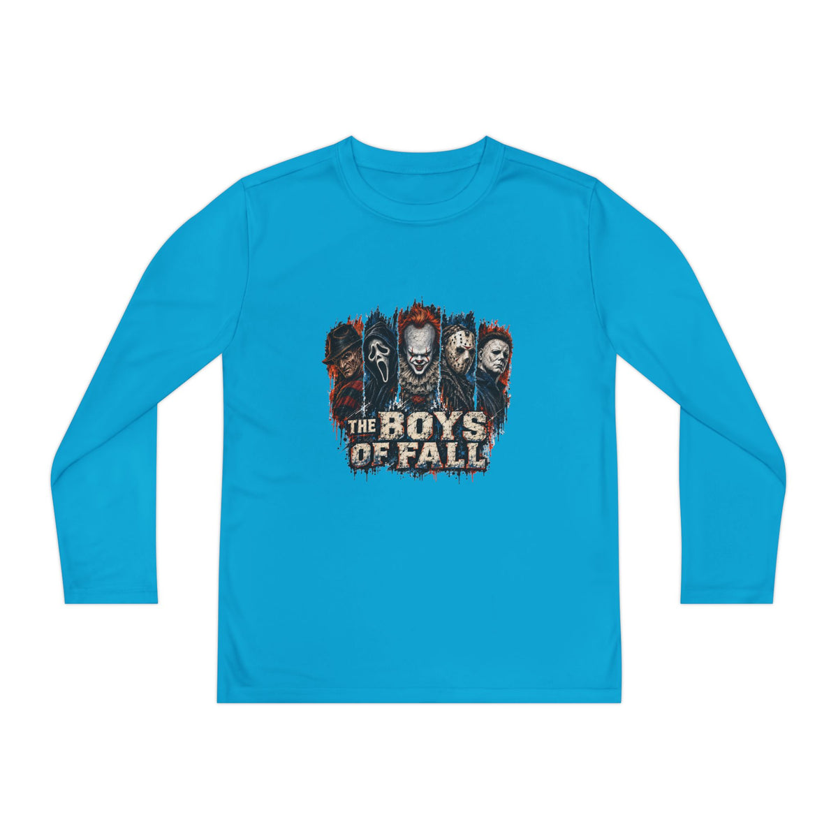 Youth Long Sleeve Tee — "The Boys of Fall" Horror Mask Graphic
