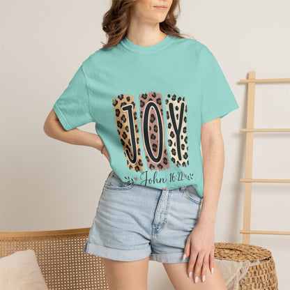 JOY Leopard Print T‑Shirt — John 16:22 Christian Faith Tee