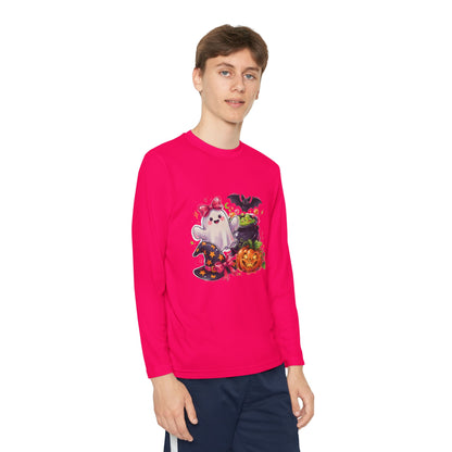 Kids Halloween Ghost Long Sleeve Tee — Cute Ghost, Pumpkins & Candy Design