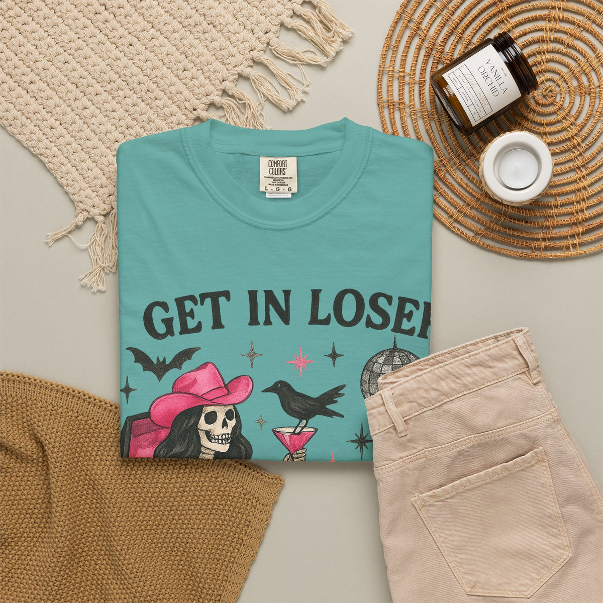 Get In Loser Skeleton Tee — Retro Gothic Witch Coffin Halloween T‑Shirt