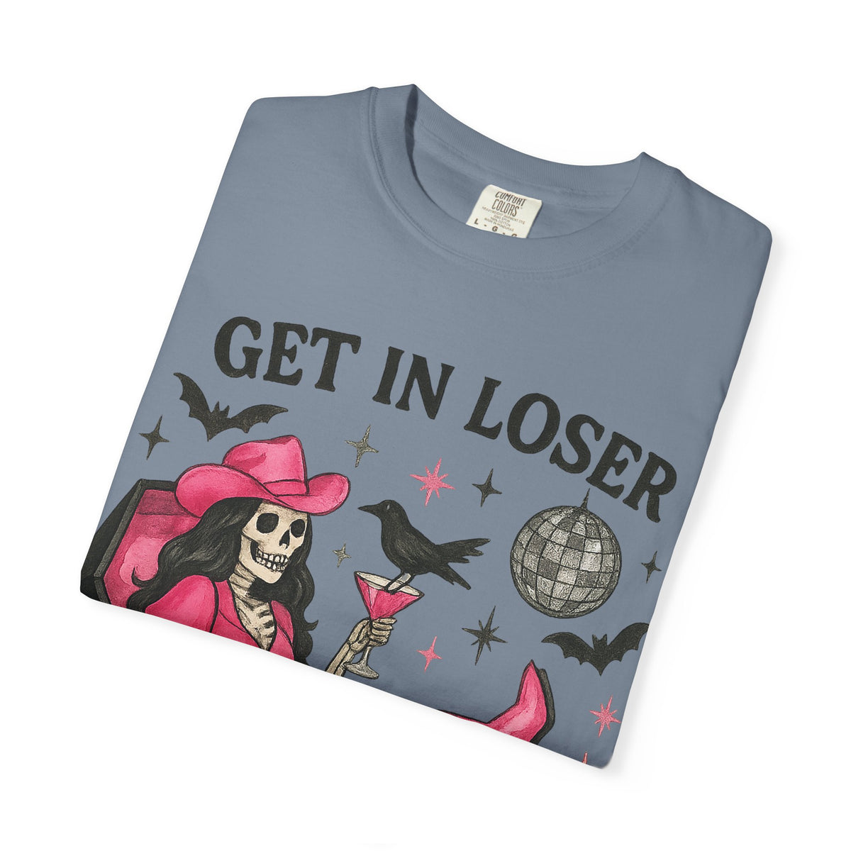 Get In Loser Skeleton Tee — Retro Gothic Witch Coffin Halloween T‑Shirt