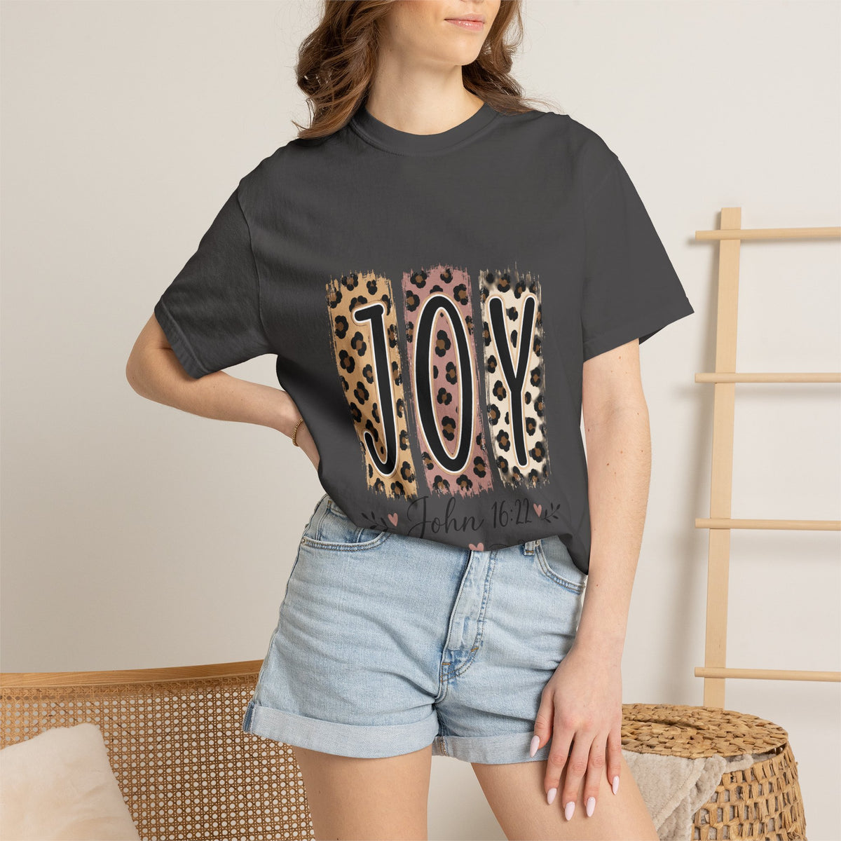 JOY Leopard Print T‑Shirt — John 16:22 Christian Faith Tee