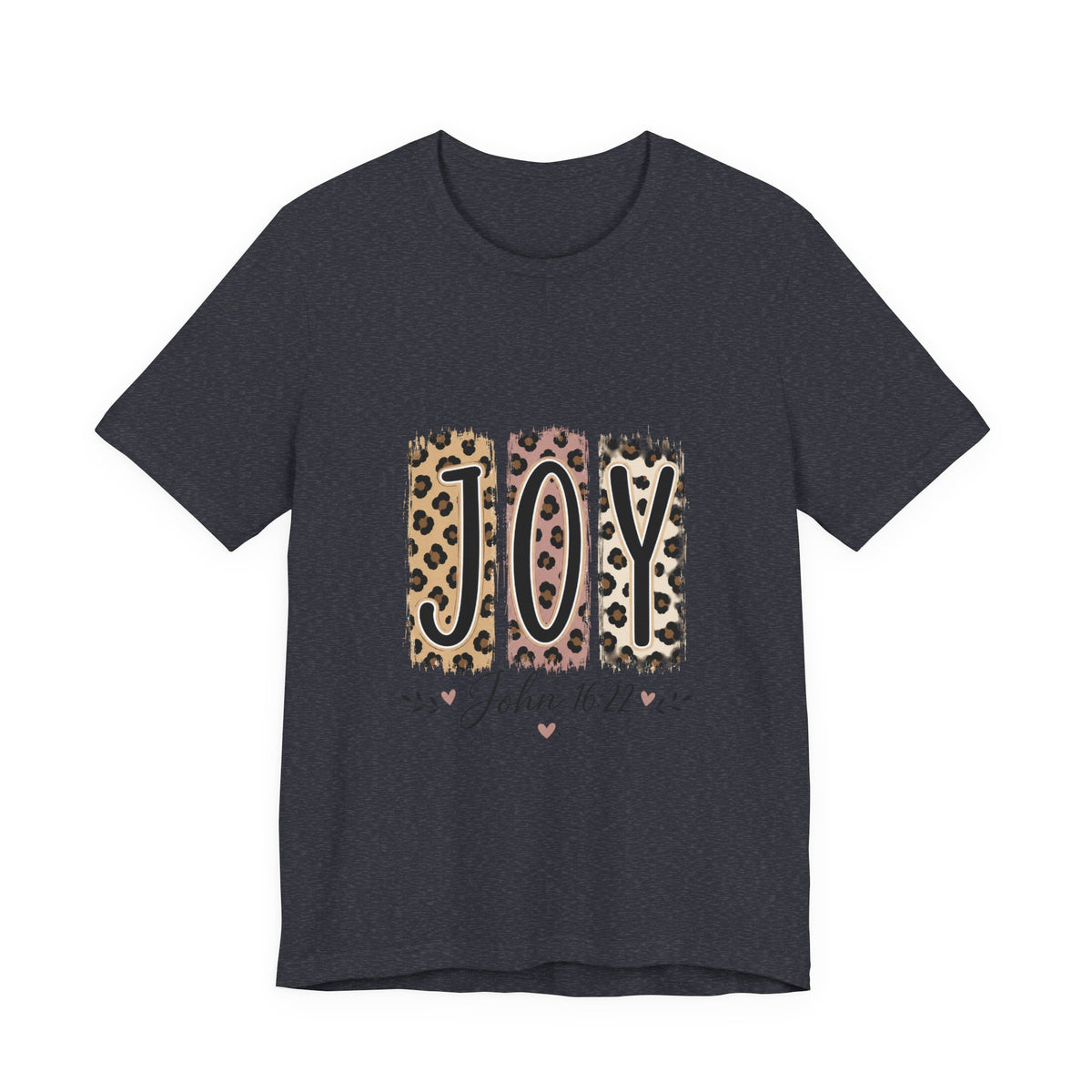 Joy Leopard Christian Tee — "JOY" with John 16:22 Scripture