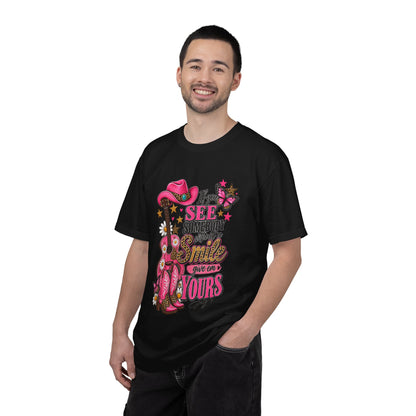 Dolly Cowgirl Guitar T‑Shirt — "If I See Somebody Smile You’re Yours" Graphic Tee