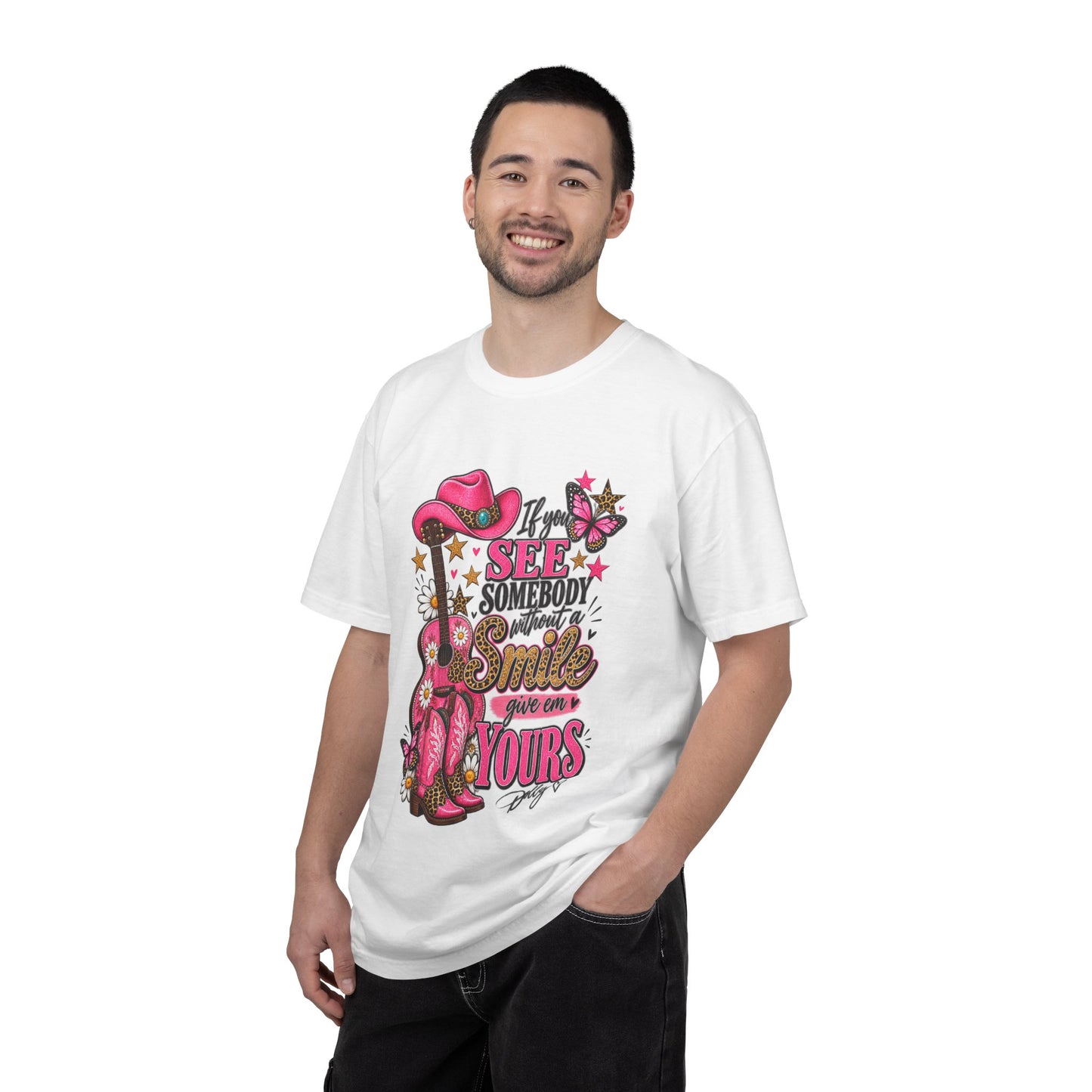 Dolly Cowgirl Guitar T‑Shirt — "If I See Somebody Smile You’re Yours" Graphic Tee