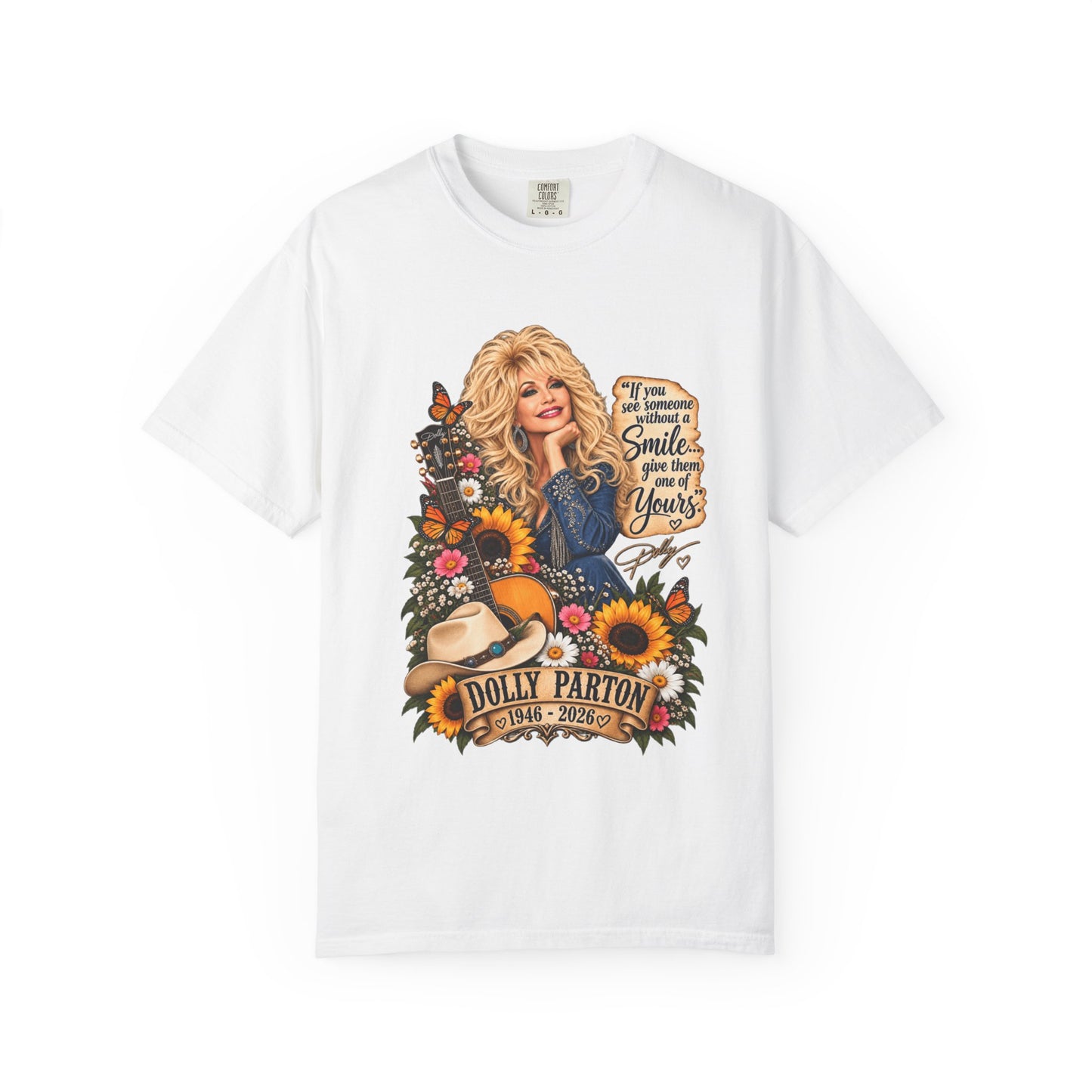 Dolly Parton T‑Shirt Portrait with 'Smile' Quote