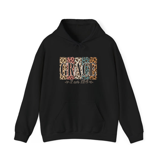 Grace Leopard Hoodie - 2 Cor 12:9 Christian Faith Sweatshirt