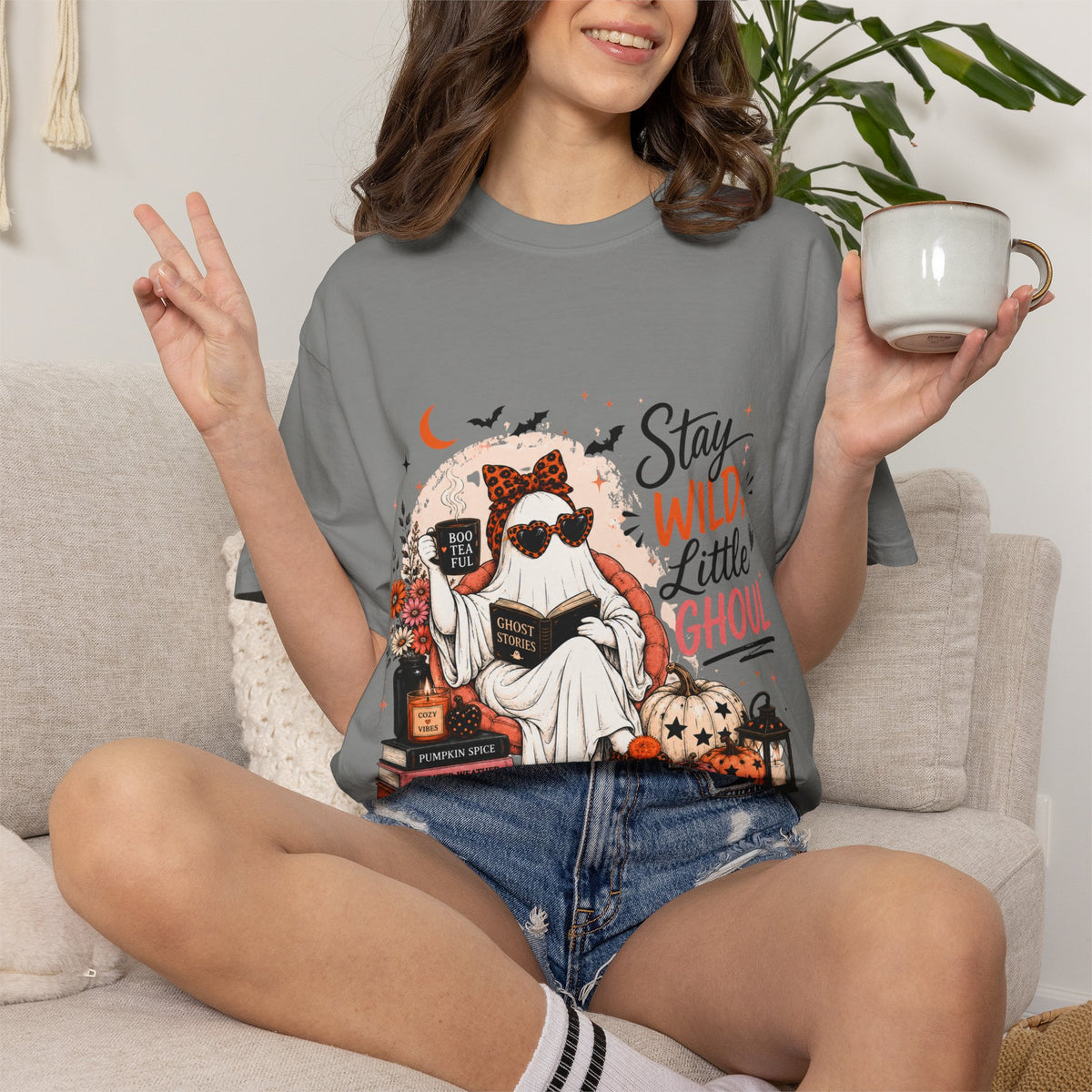 Stay Wild Little Ghoul T-Shirt — Cute Halloween Ghost Reading Design