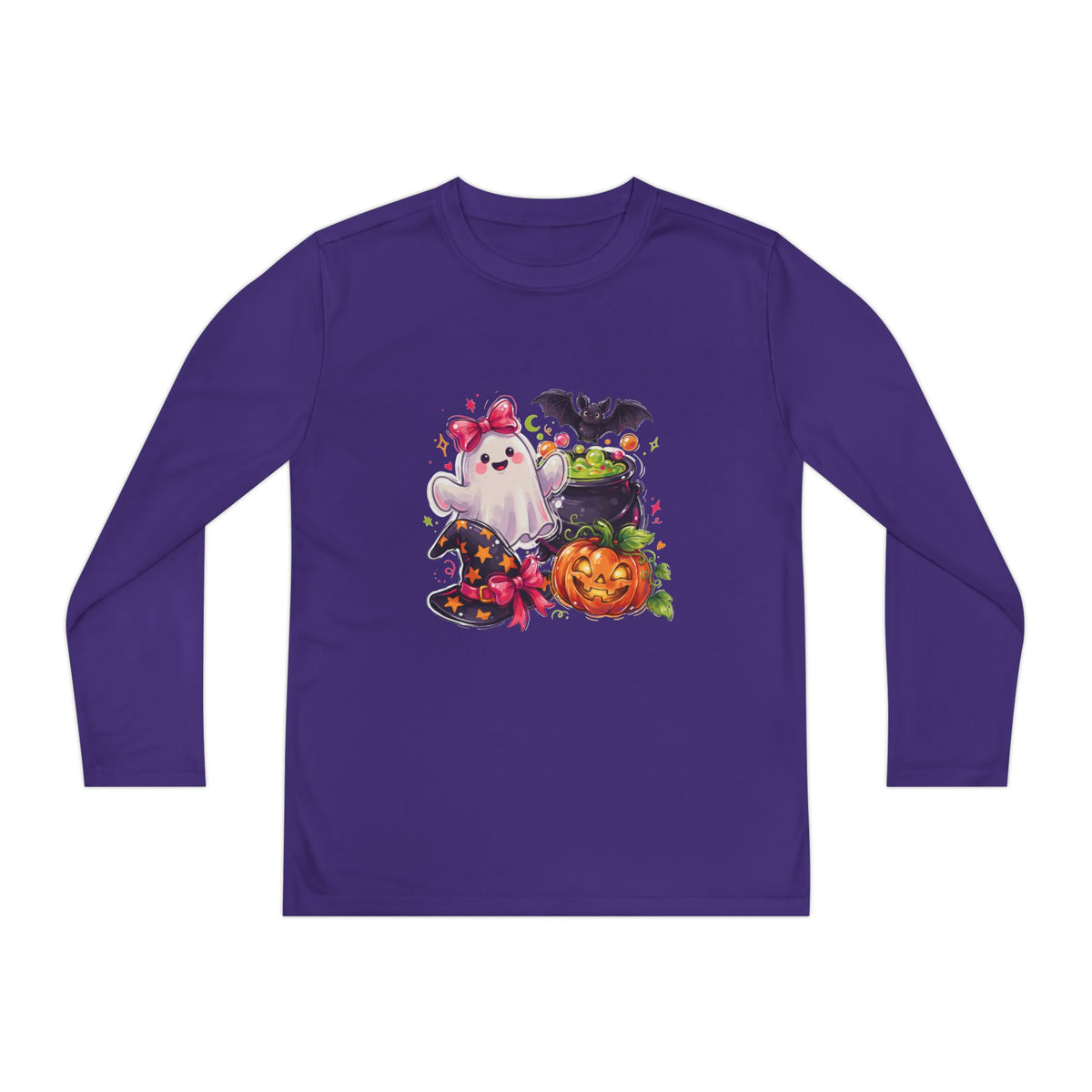 Kids Halloween Ghost Long Sleeve Tee — Cute Ghost, Pumpkins & Candy Design