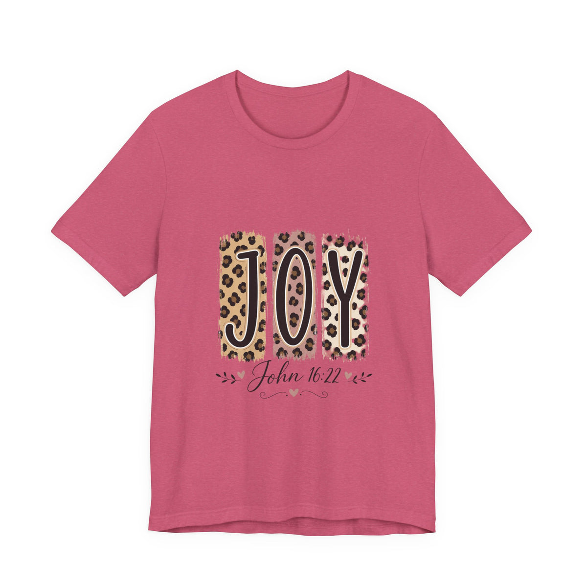 Joy Leopard Christian Tee — "JOY" with John 16:22 Scripture