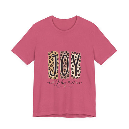 Joy Leopard Christian Tee — "JOY" with John 16:22 Scripture