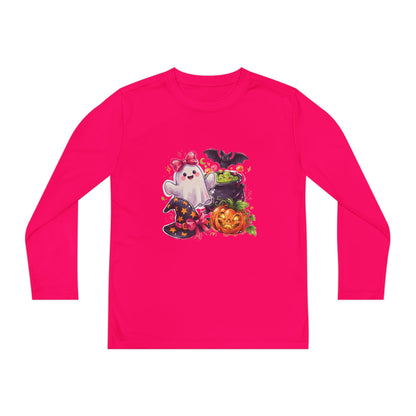 Kids Halloween Ghost Long Sleeve Tee — Cute Ghost, Pumpkins & Candy Design