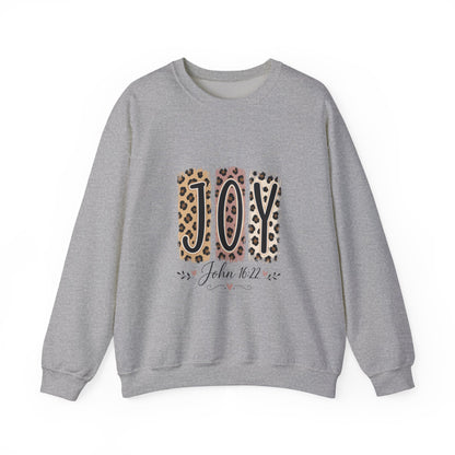 Joy Leopard Print Sweatshirt — John 1:14 Scripture Holiday Crewneck