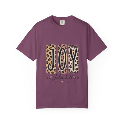 JOY Leopard Print T‑Shirt — John 16:22 Christian Faith Tee