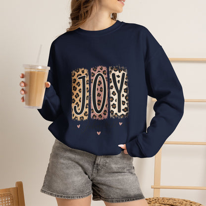 Joy Leopard Print Sweatshirt — John 1:14 Scripture Holiday Crewneck