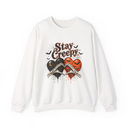 Stay Creepy Sweatshirt — Halloween Heart & Bats Cozy Crewneck