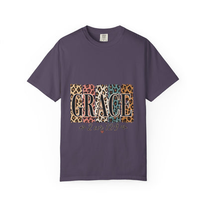 Grace Leopard Block T-Shirt — 2 Cor. 12:9 Christian Graphic Tee