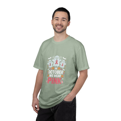 Breast Cancer Halloween Ghost T-Shirt — "In October We Wear Pink"