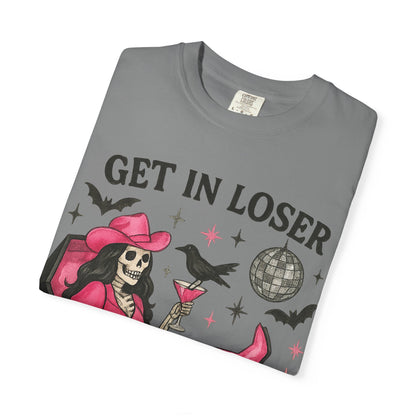 Get In Loser Skeleton Tee — Retro Gothic Witch Coffin Halloween T‑Shirt