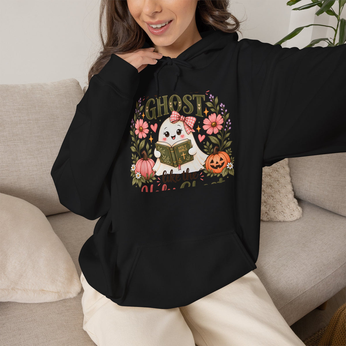Ghost Like the Cool Kids Hoodie — Cute Pumpkin & Floral Halloween Sweatshirt