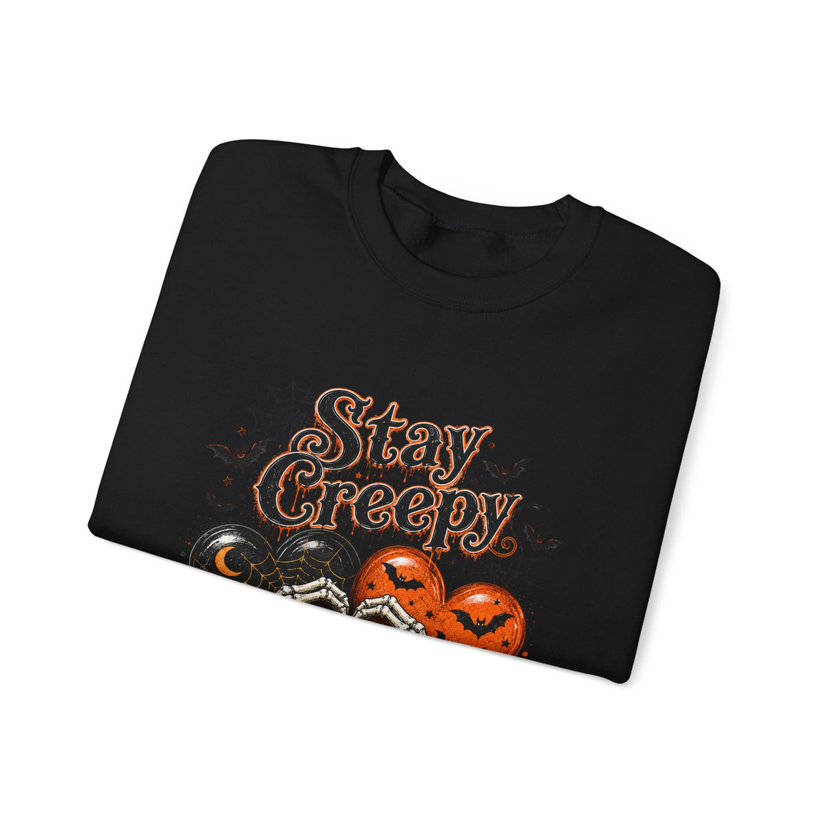 Stay Creepy Sweatshirt — Halloween Heart & Bats Cozy Crewneck