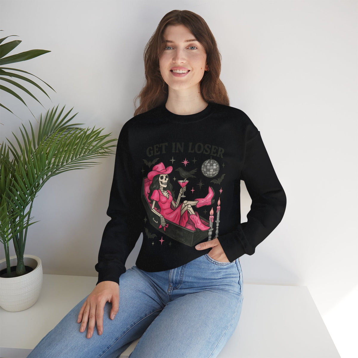 Get In Loser Skeleton Coffin Sweatshirt