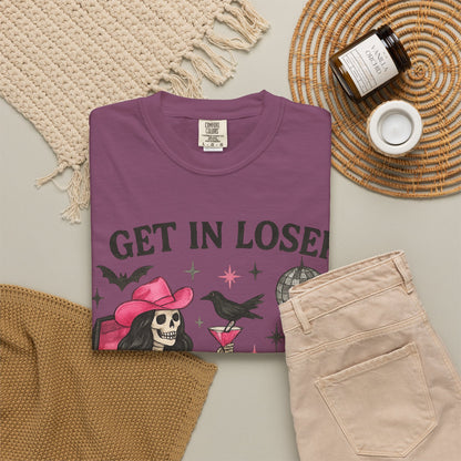 Get In Loser Skeleton Tee — Retro Gothic Witch Coffin Halloween T‑Shirt