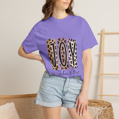 JOY Leopard Print T‑Shirt — John 16:22 Christian Faith Tee