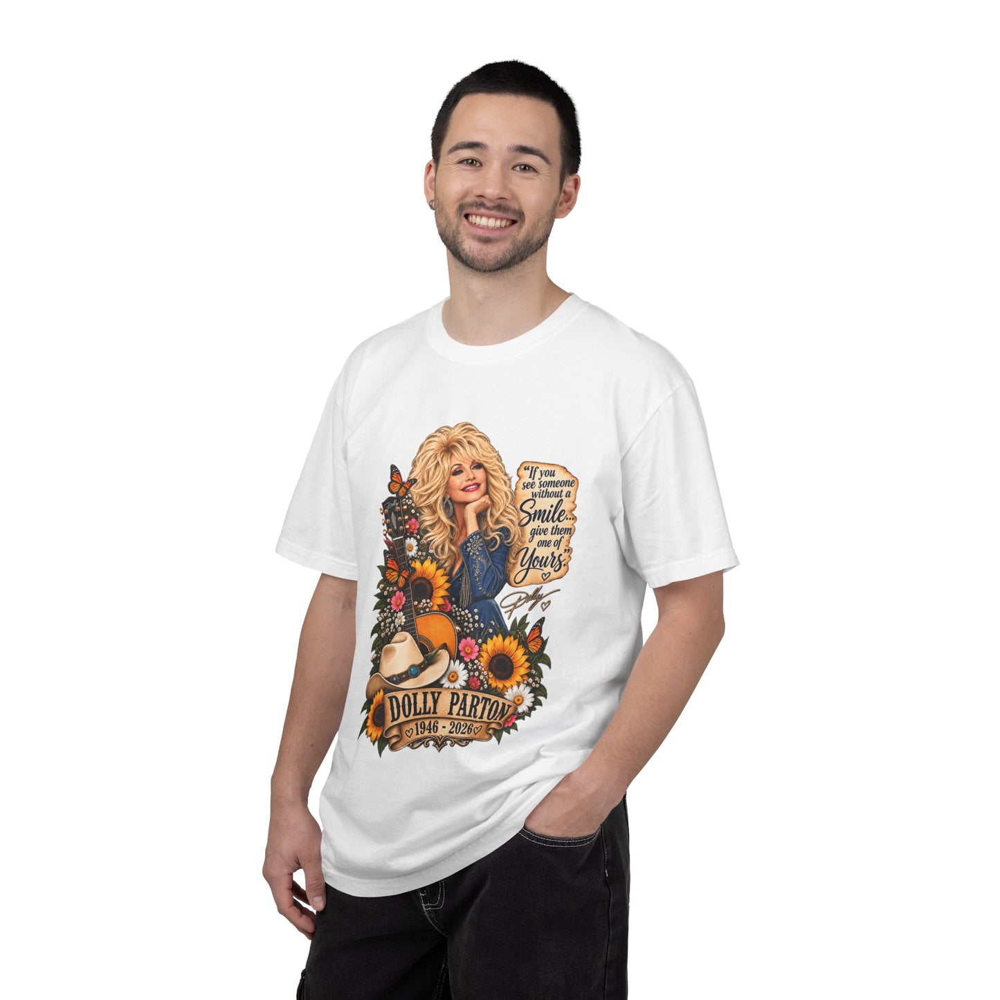 Dolly Parton T‑Shirt Portrait with 'Smile' Quote