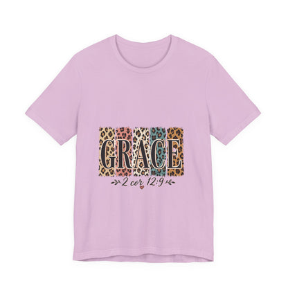 Grace Leopard Print Tee — Christian Scripture 2 Cor 12:9 T-Shirt
