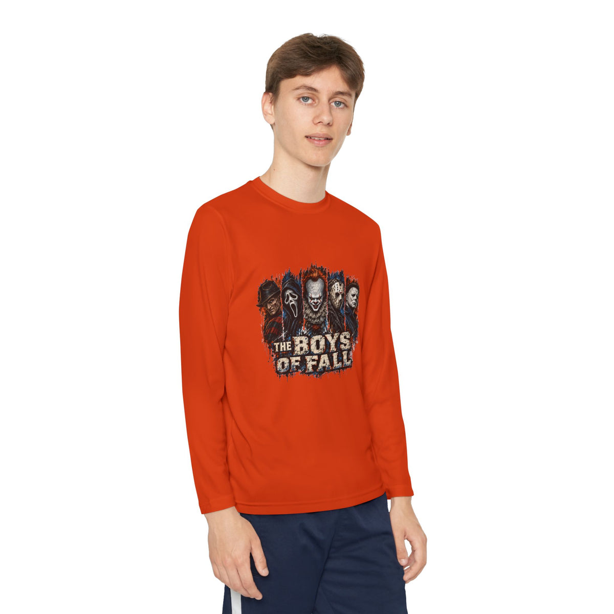 Youth Long Sleeve Tee — "The Boys of Fall" Horror Mask Graphic