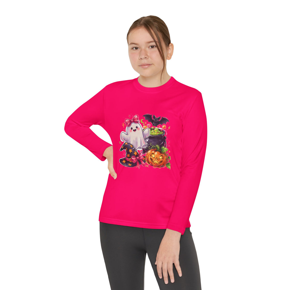 Kids Halloween Ghost Long Sleeve Tee — Cute Ghost, Pumpkins & Candy Design