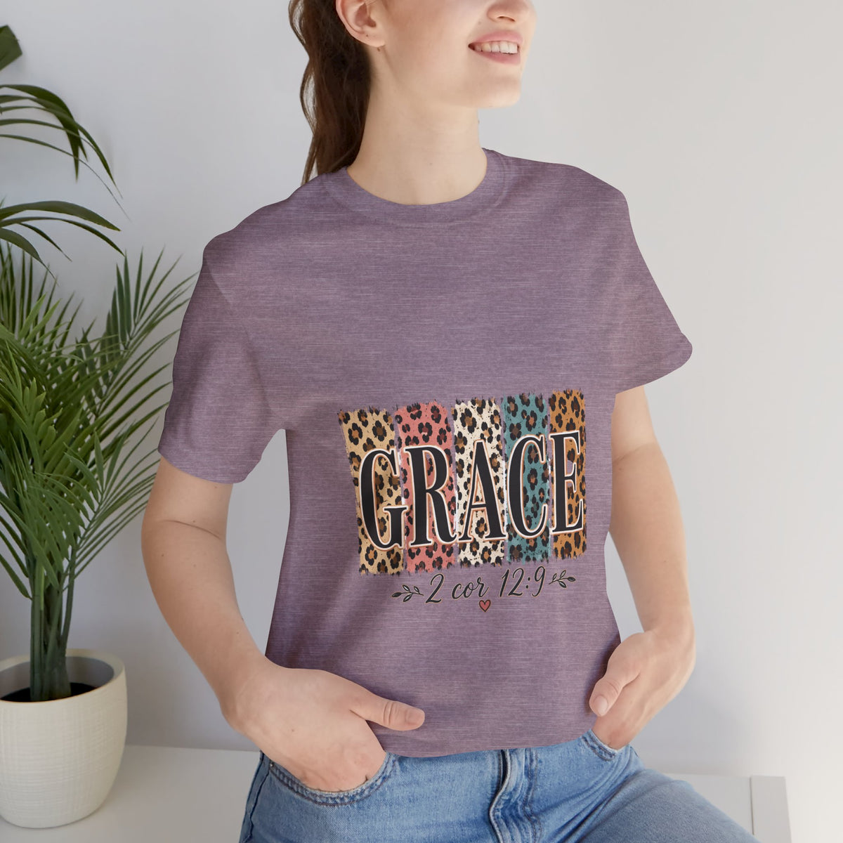 Grace Leopard Print Tee — Christian Scripture 2 Cor 12:9 T-Shirt