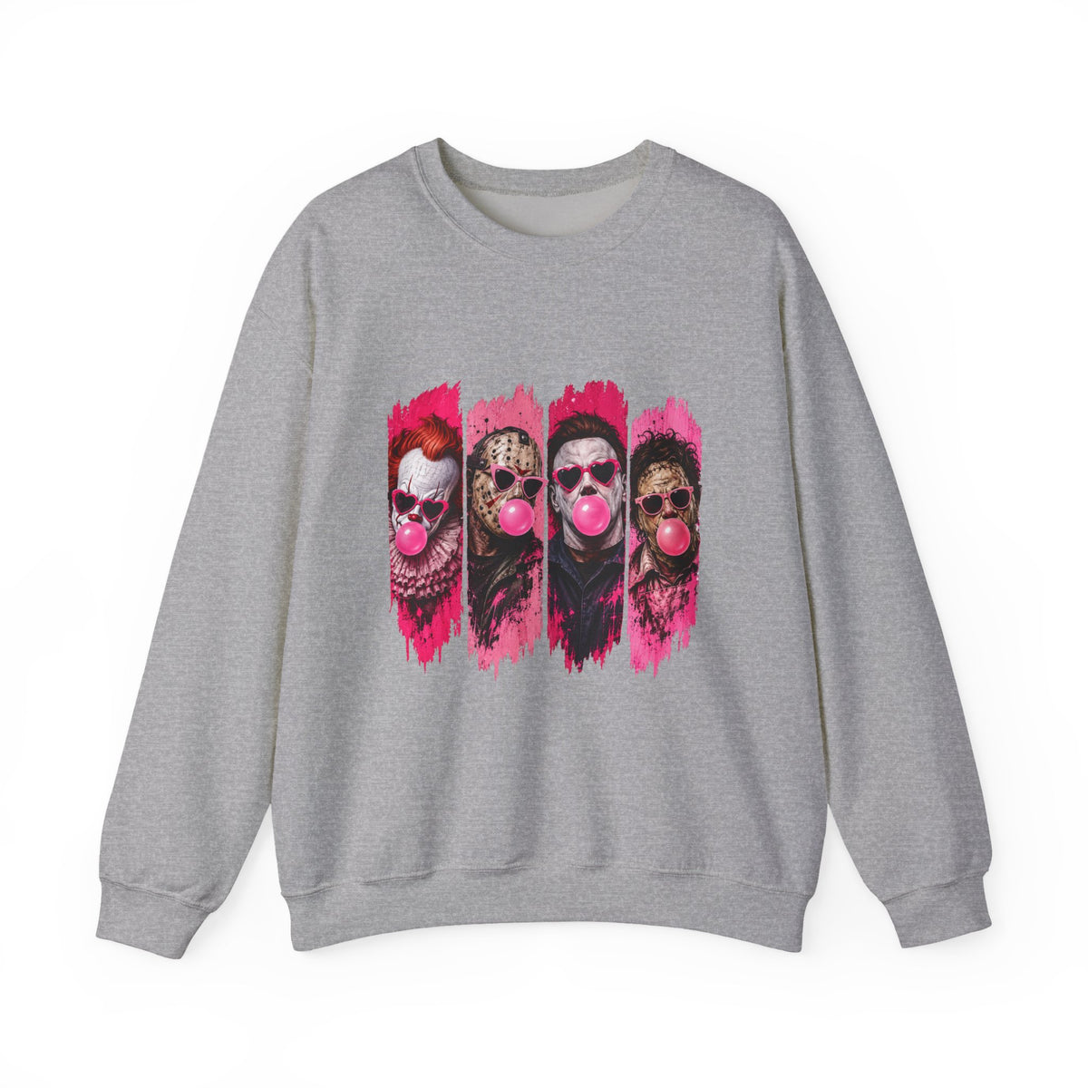Clown Crewneck Sweatshirt – Colorful Bubblegum Skull & Joker Portraits