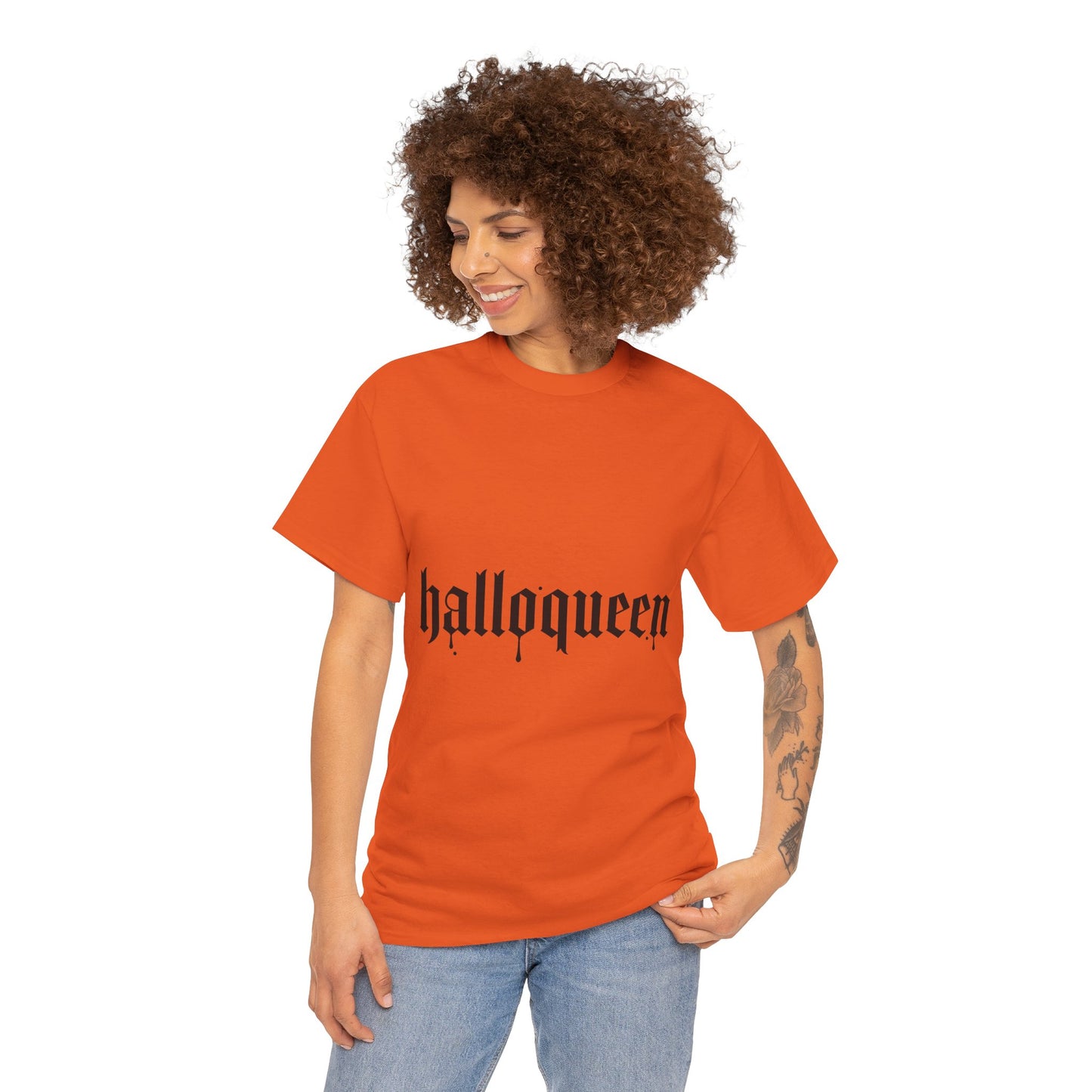 Halloqueen Tee — Halloween Graphic Orange Shirt