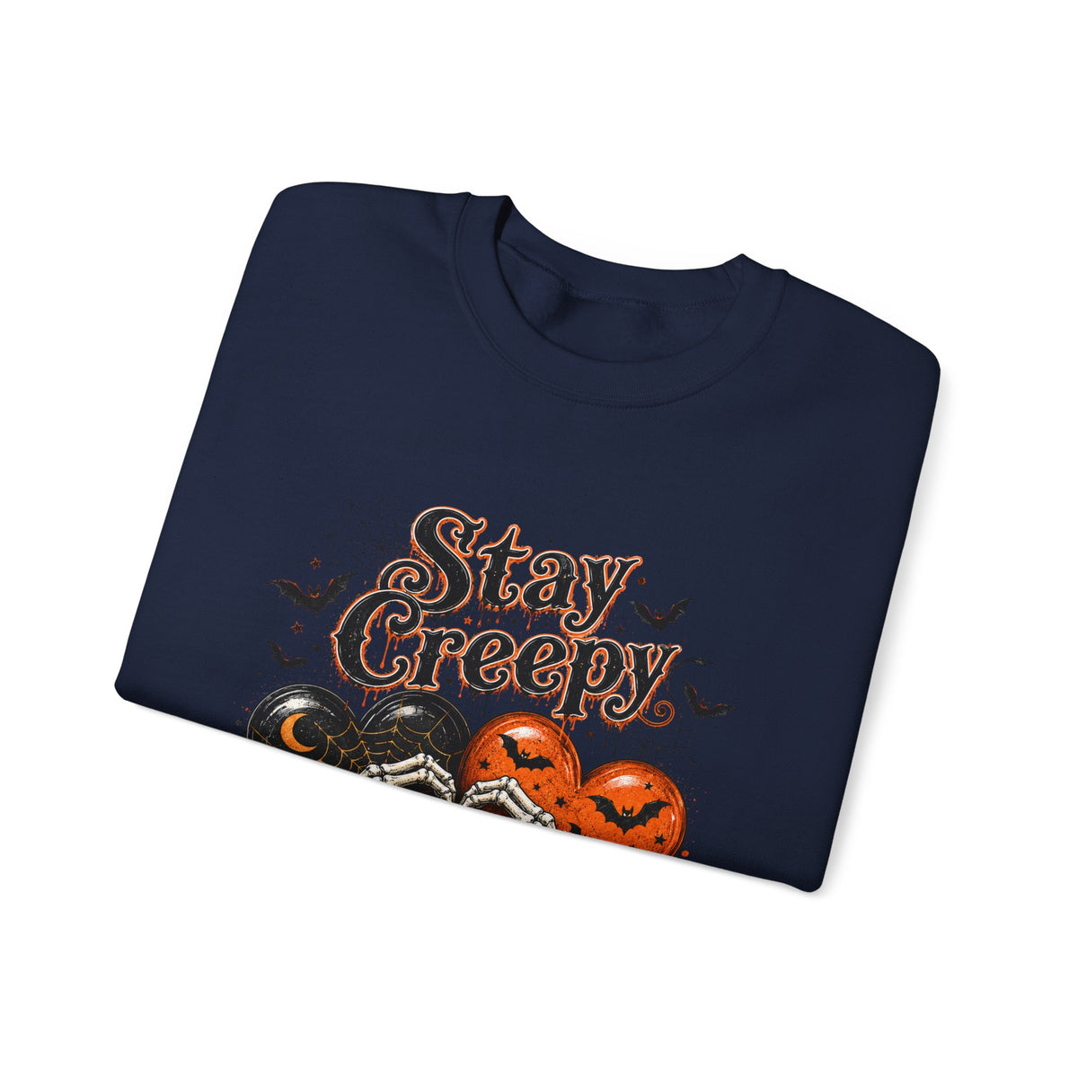 Stay Creepy Sweatshirt — Halloween Heart & Bats Cozy Crewneck