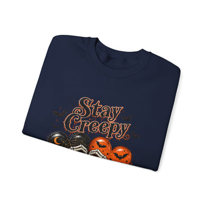 Stay Creepy Sweatshirt — Halloween Heart & Bats Cozy Crewneck