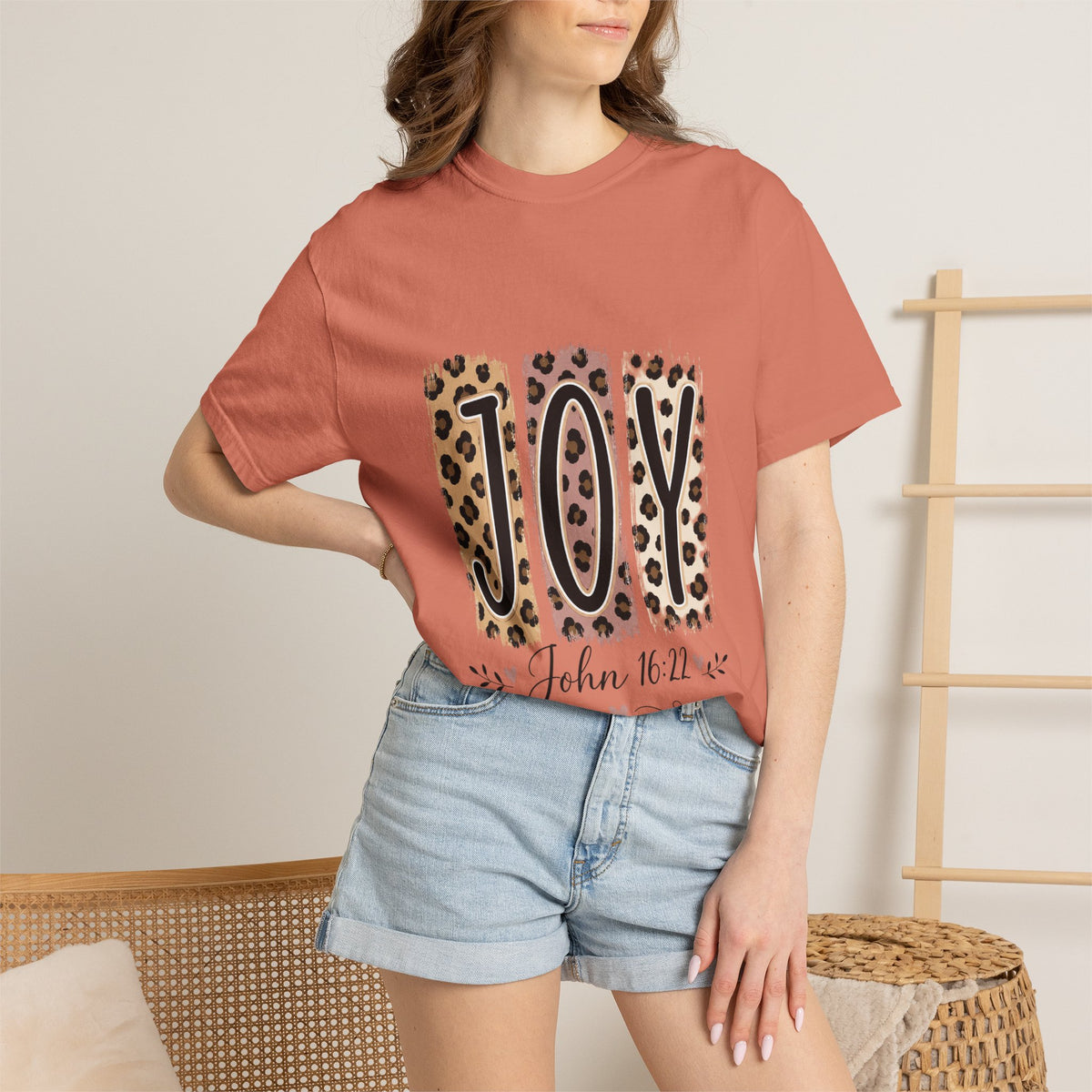 JOY Leopard Print T‑Shirt — John 16:22 Christian Faith Tee