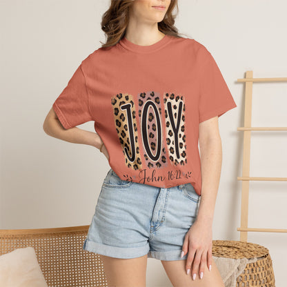 JOY Leopard Print T‑Shirt — John 16:22 Christian Faith Tee