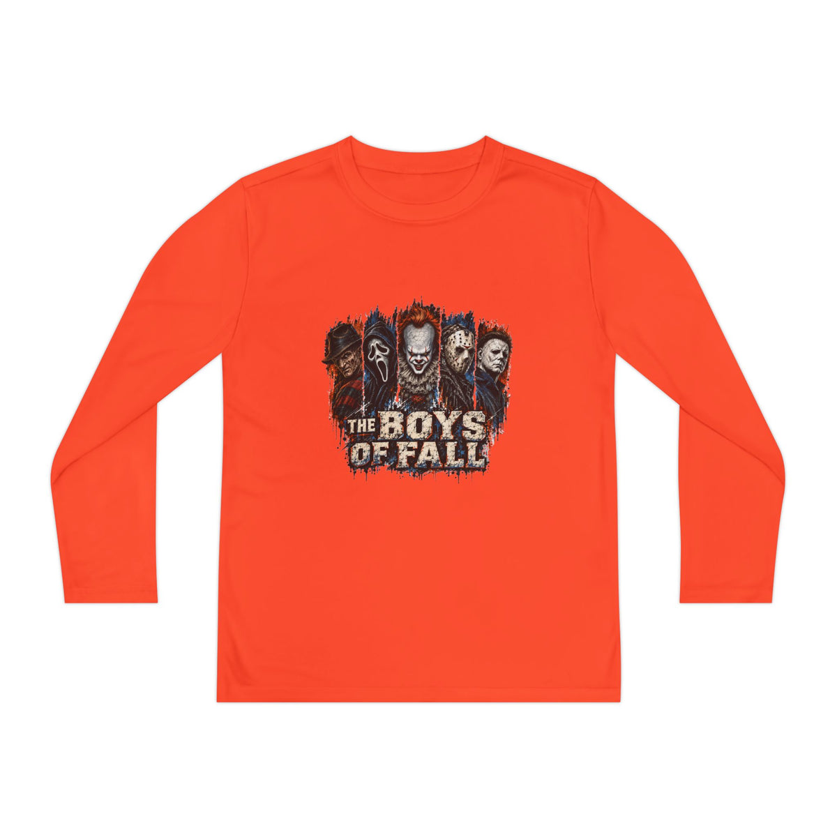 Youth Long Sleeve Tee — "The Boys of Fall" Horror Mask Graphic